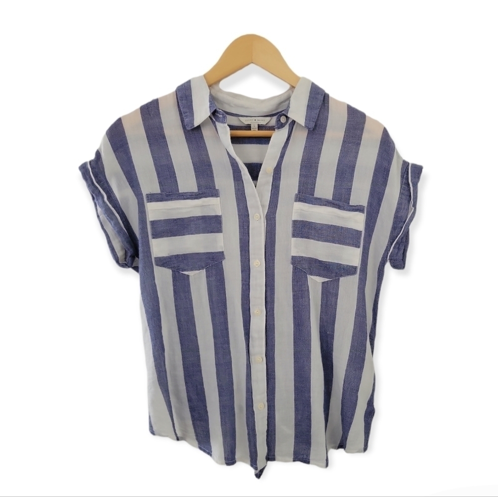 Lucky Brand Stripe Tie Back Blouse S - Picture 1 of 9